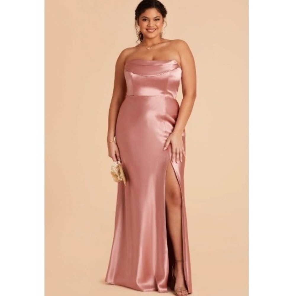 Birdy Grey NEW Women XL Mia Shiny Satin Off Shoulder Maxi Dress Desert Rose Pink
